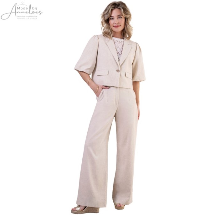 Elvira Broek linnen wijde pijp Beige